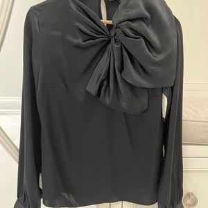 Pink Tartan Black 100% Silk Blouse with Bow - Size 2 NWT